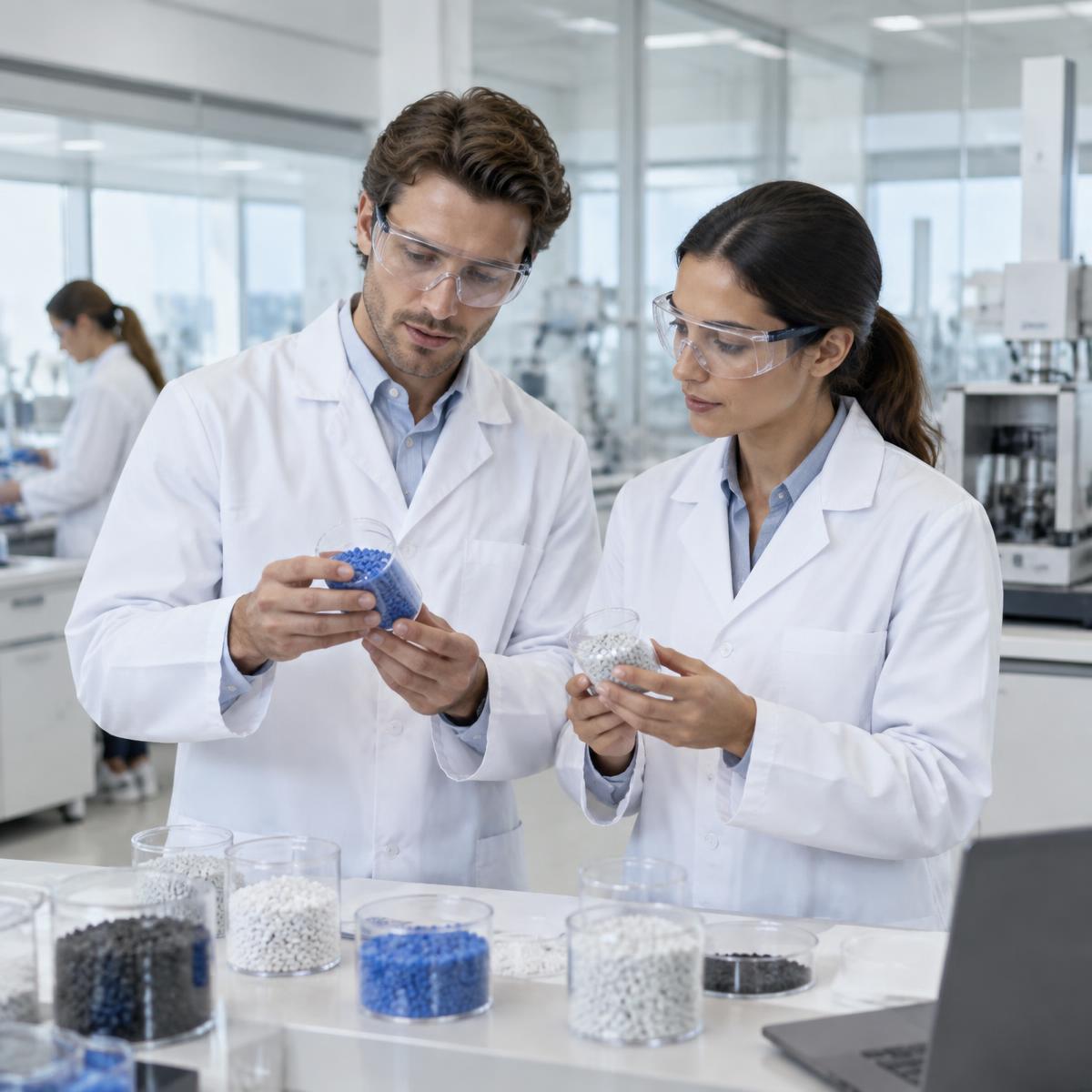 Polymer scientists in the Jay Extrutech laboratory